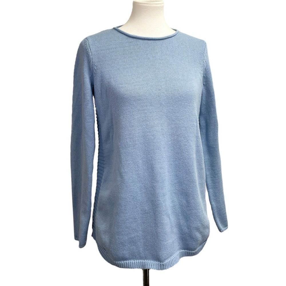 J. Jill Light Blue Crewneck Knit Sweater, size XS. Pullover cotton wool blend